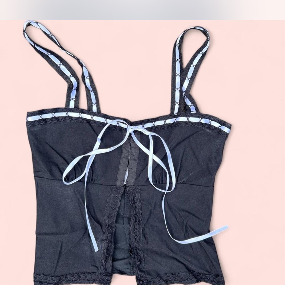 Black Lace Trim Corset Type Tank